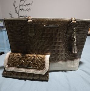 Brahmin Brown and Cream Crocodile Tote